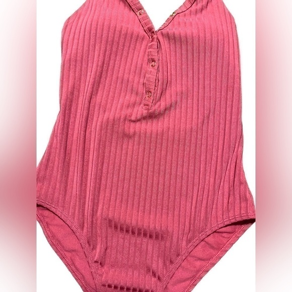 No Boundries Junior Halter One Piece Ribber Swimsuit Low Cut Medium Dark Orange - Picture 7 of 16